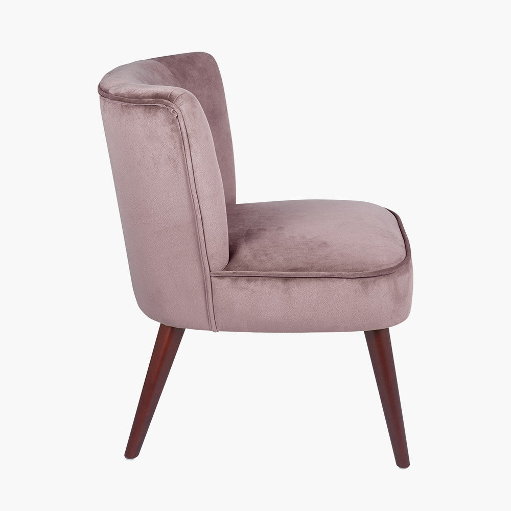 Positano Blush Pink Velvet Retro Cocktail Chair with Walnut Effect Legs