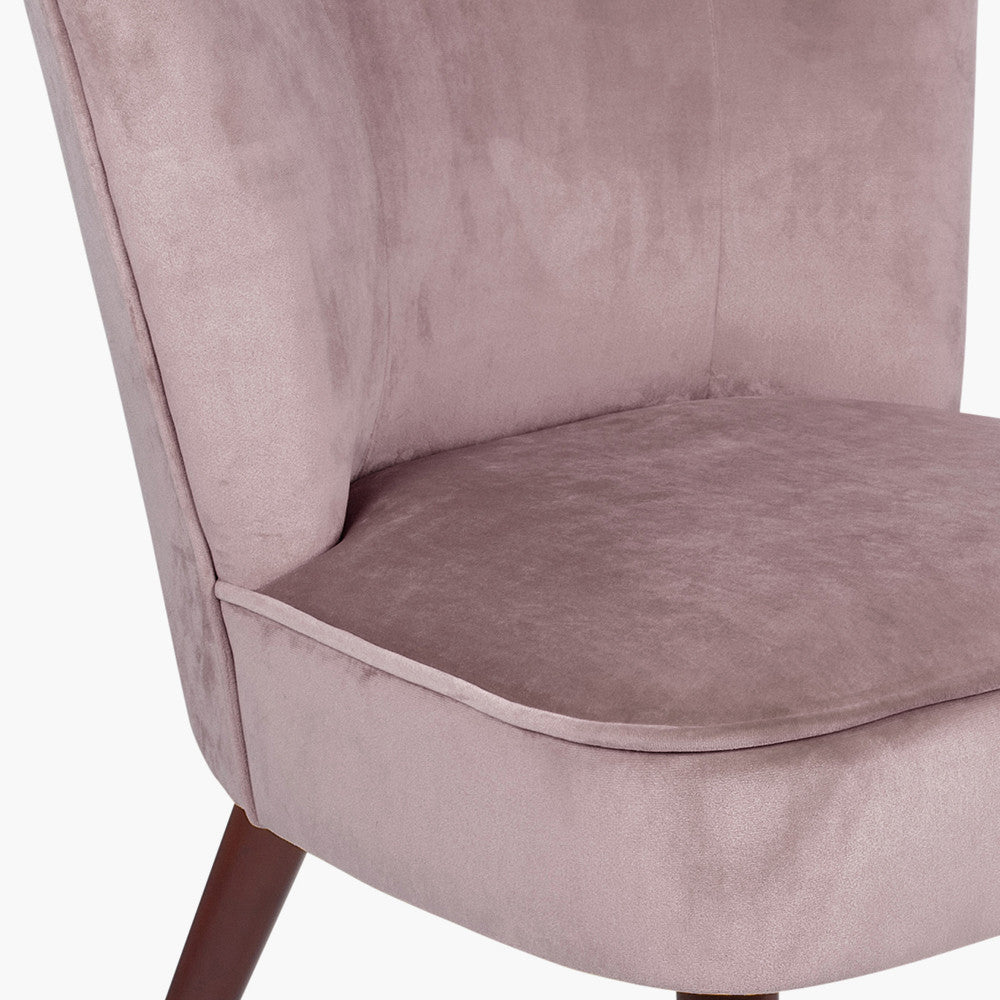 Positano Blush Pink Velvet Retro Cocktail Chair with Walnut Effect Legs