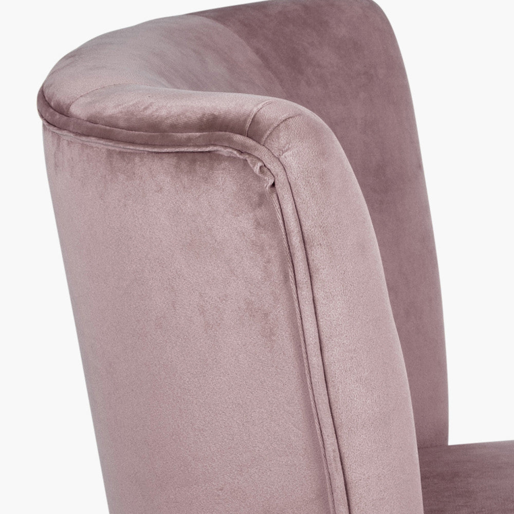 Positano Blush Pink Velvet Retro Cocktail Chair with Walnut Effect Legs