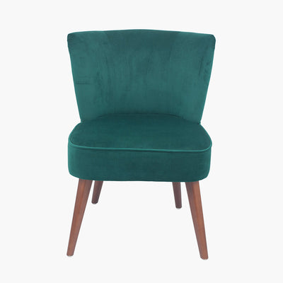 Positano Forest Green Velvet Retro Cocktail Chair with Walnut Effect Legs
