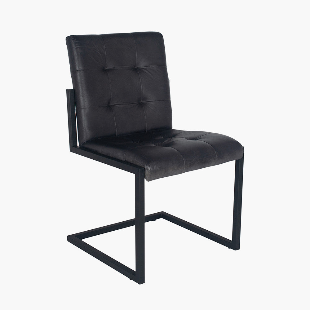 Arlo Ash Black Leather and Black Metal Stitched Back Chair