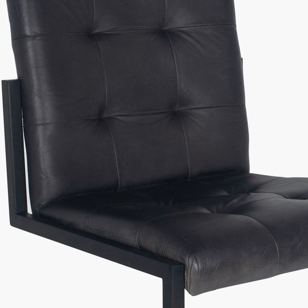 Arlo Ash Black Leather and Black Metal Stitched Back Chair