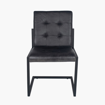 Arlo Ash Black Leather and Black Metal Stitched Back Chair