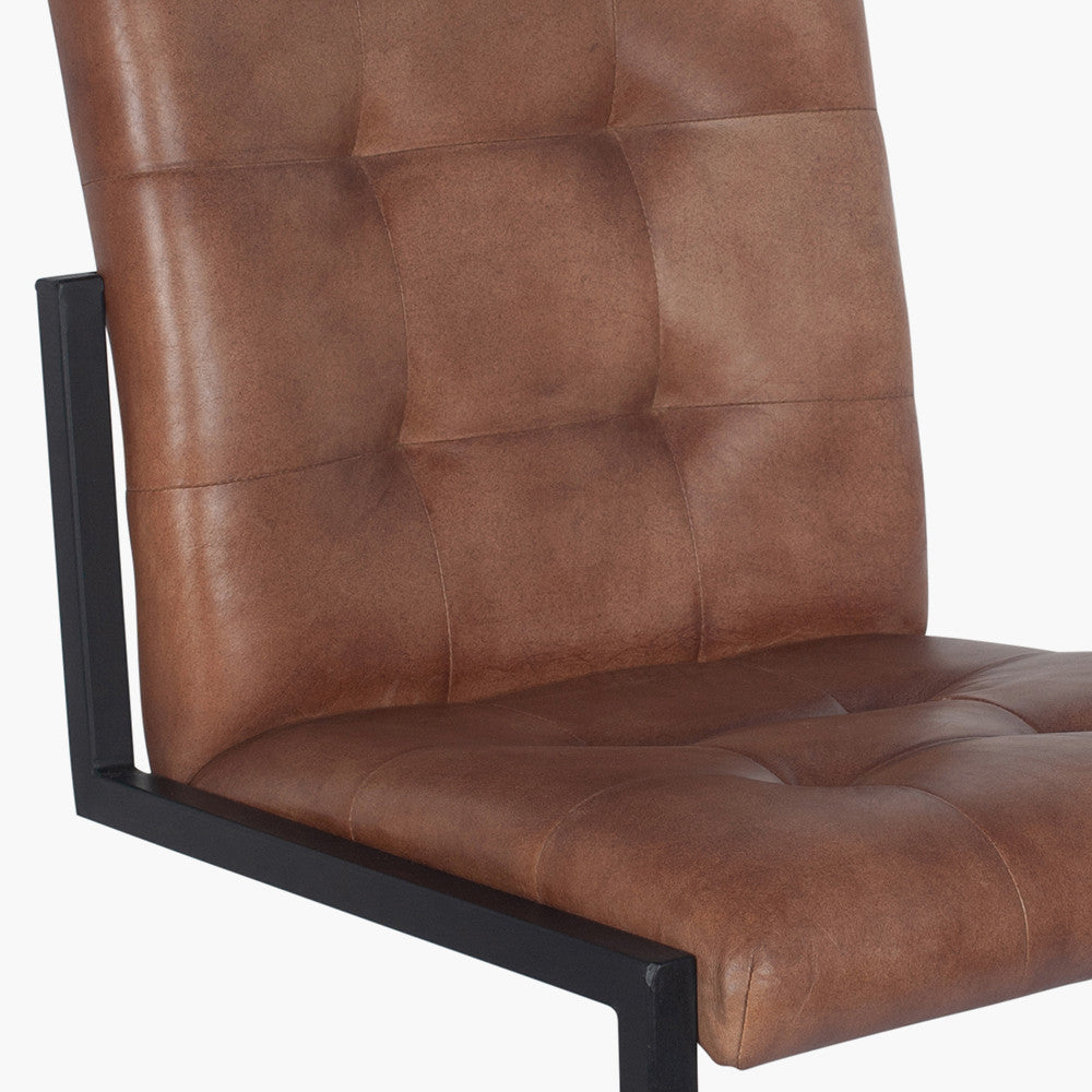 Arlo Vintage Brown Leather and Black Metal Stitched Back Chair