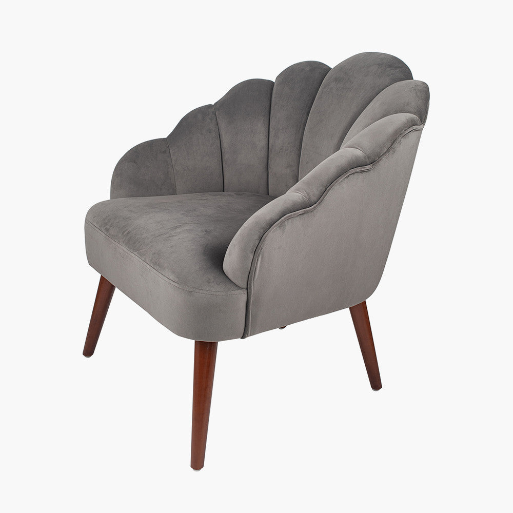 Borello Dove Grey Velvet Shell Chair w/ Walnut Effect Leg