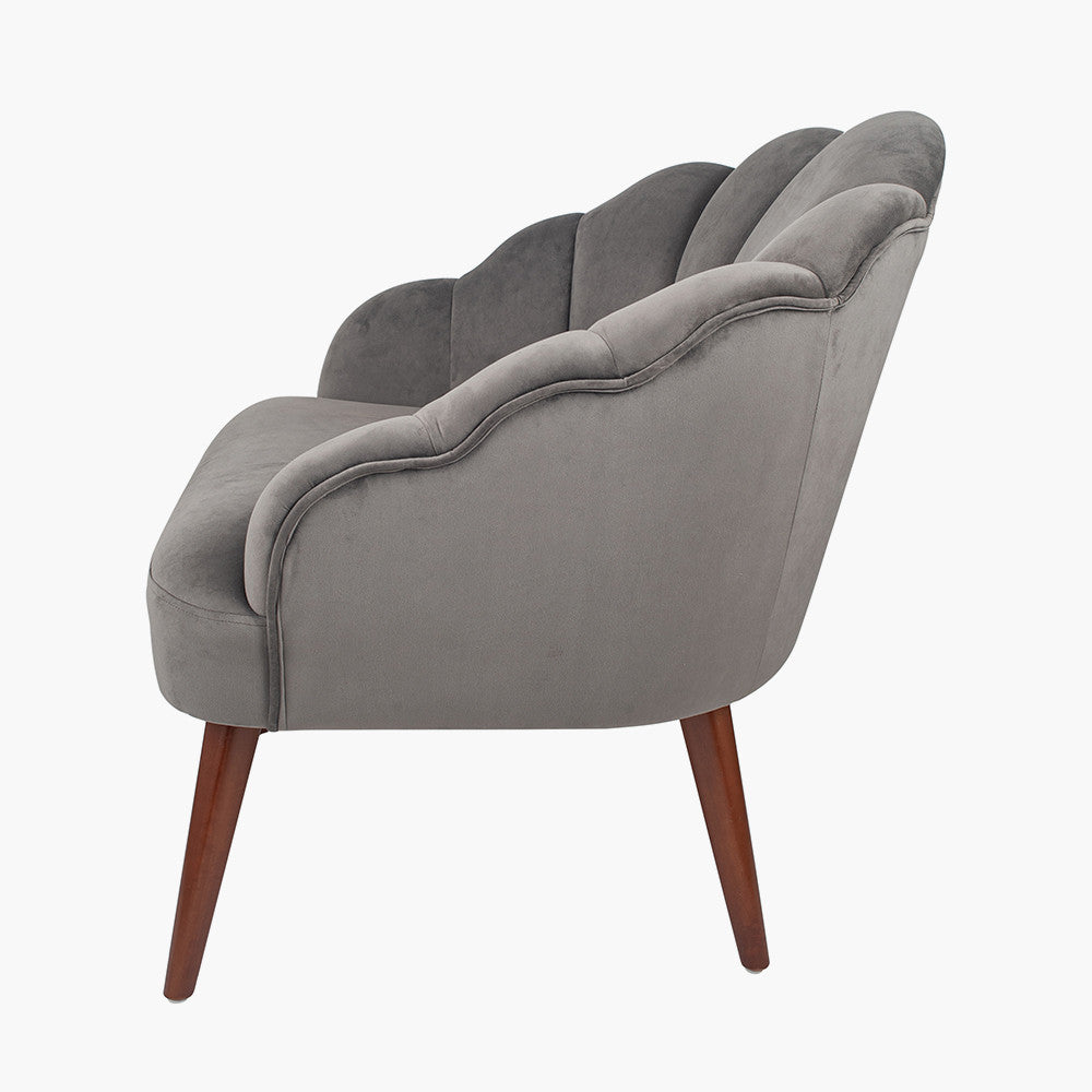 Borello Dove Grey Velvet Shell Chair w/ Walnut Effect Leg