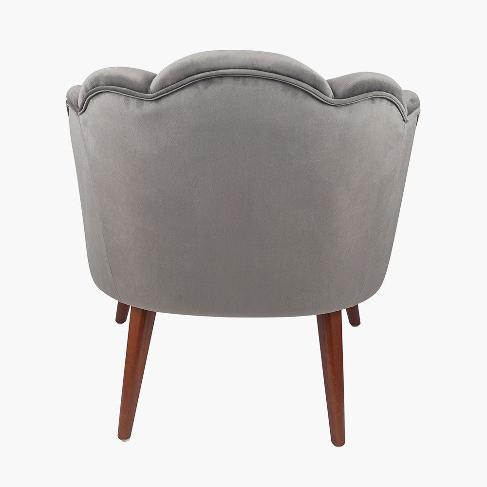 Borello Dove Grey Velvet Shell Chair w/ Walnut Effect Leg