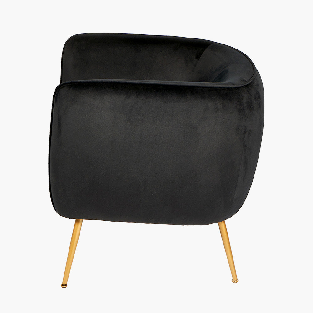 Lucca Black Velvet and Metal Armchair