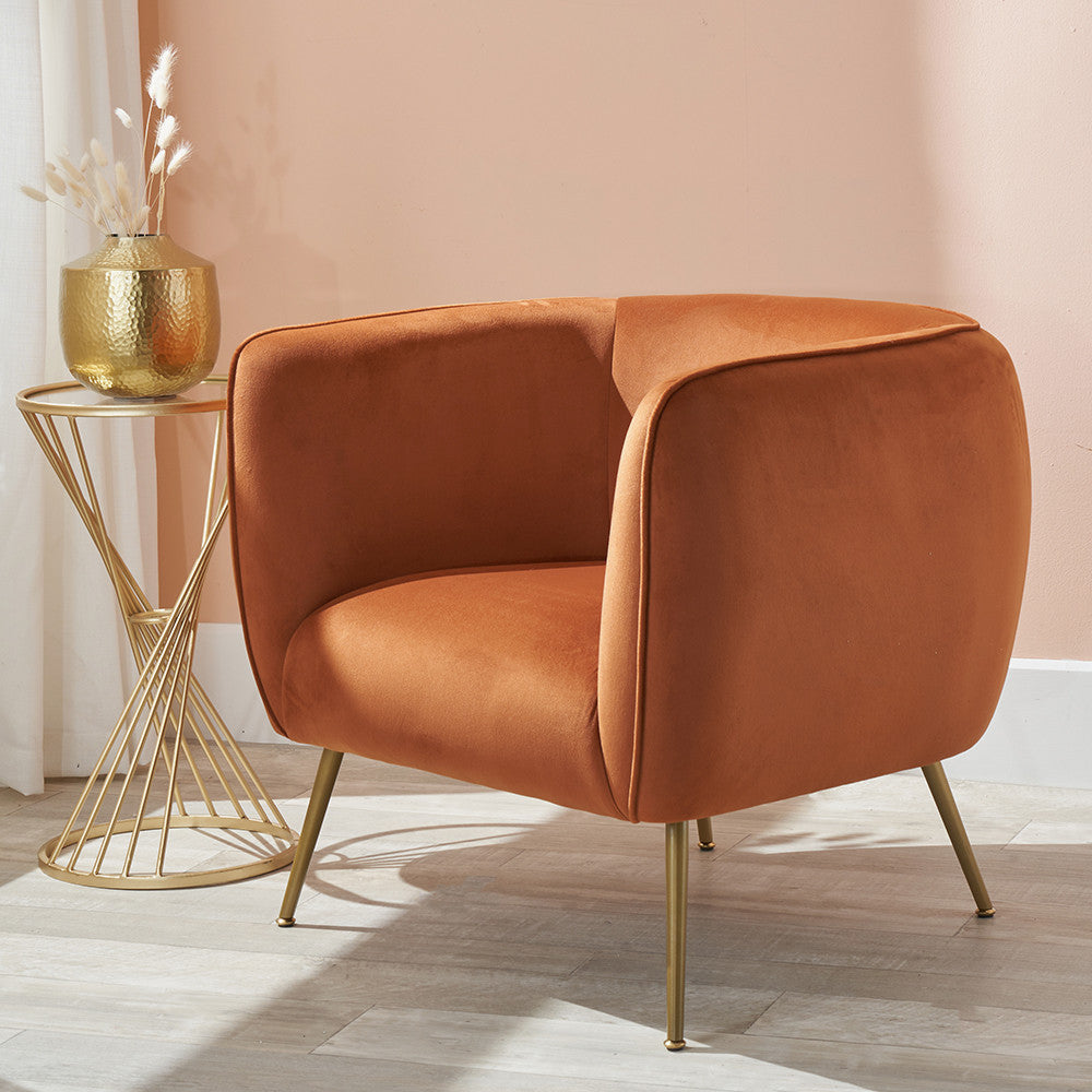 Lucca Tobacco Velvet and Metal Armchair