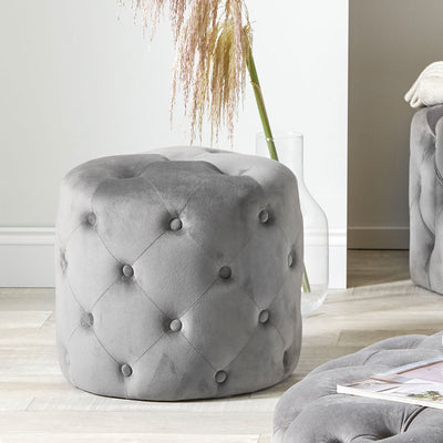 Rosalia Dove Grey Velvet Buttoned Pouffe