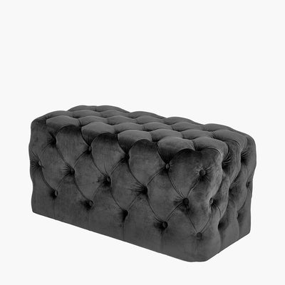 Seraphina Black Velvet Buttoned Rectangular Ottoman