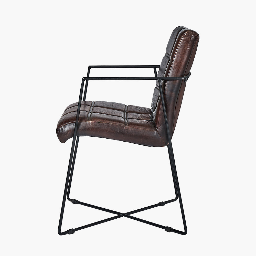 Graziano Mahogany Leather and Iron Arm Chair