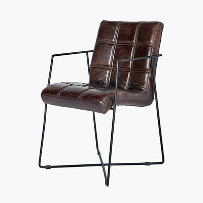 Graziano Mahogany Leather and Iron Arm Chair