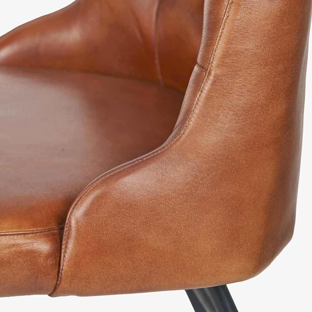 Camillo Vintage Brown Leather and Black Metal Diamond Back Dining Chair