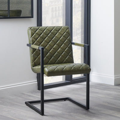 Vittorio Sage Green Leather and Iron Arm Chair