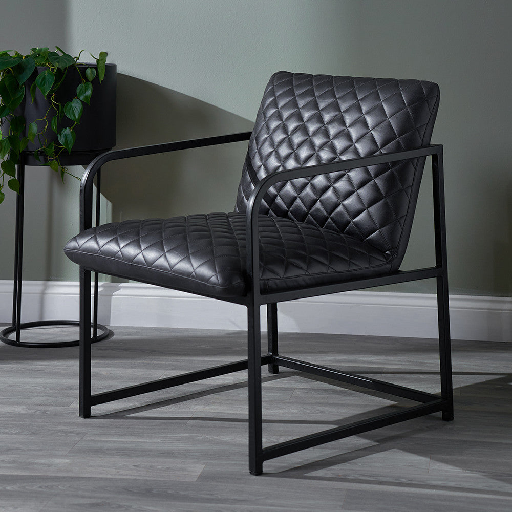 Marchetti Ash Black Leather and Black Metal Arm Chair