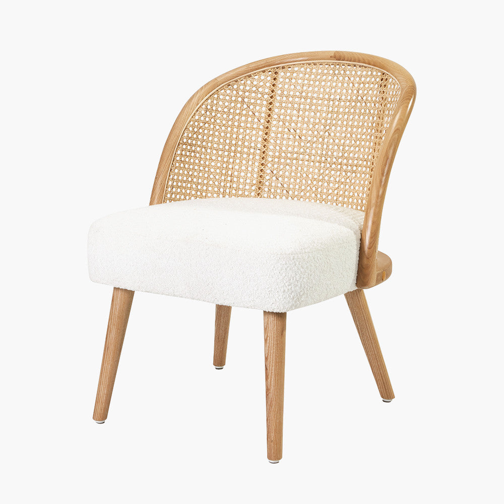 Genoa Bouclé Fabric, Natural Pine Wood and Rattan Chair