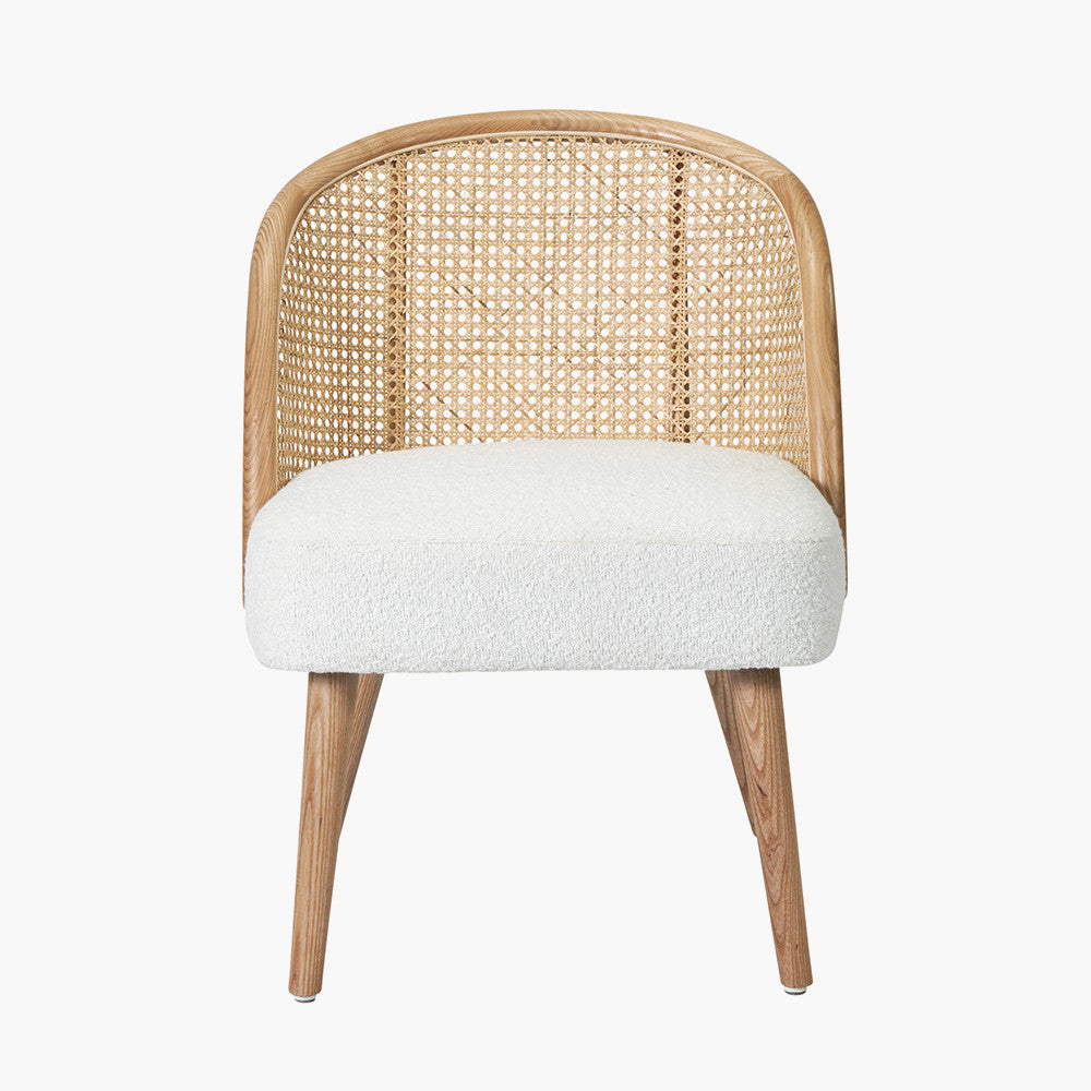 Genoa Bouclé Fabric, Natural Pine Wood and Rattan Chair