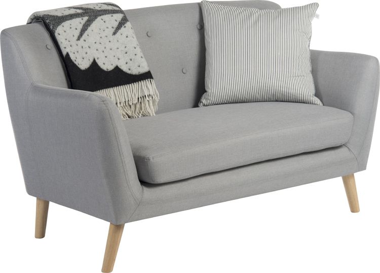 Skandi 2 Seat Sofa in Grey with Wooden Legs