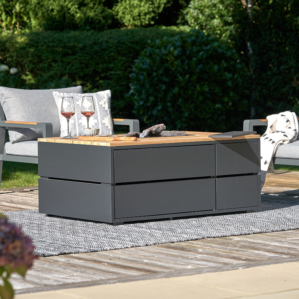 Cosipure 120 Black and Teak Rectangular Fire Pit