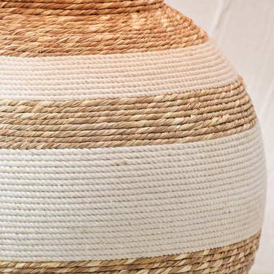 Talalla Cream and Natural Sea Grass Round Table Lamp with Edward 35cm Natural Linen Cylinder Shade