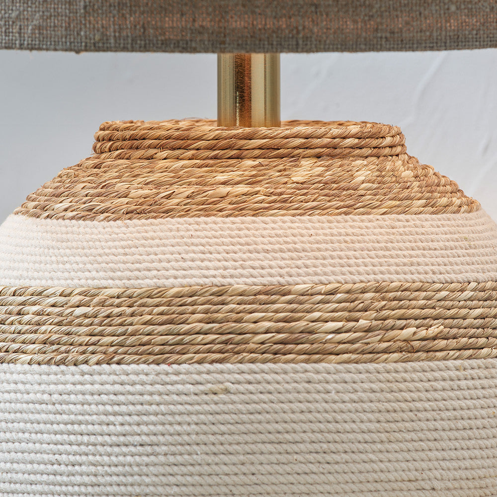 Talalla Cream and Natural Sea Grass Round Table Lamp with Edward 35cm Natural Linen Cylinder Shade