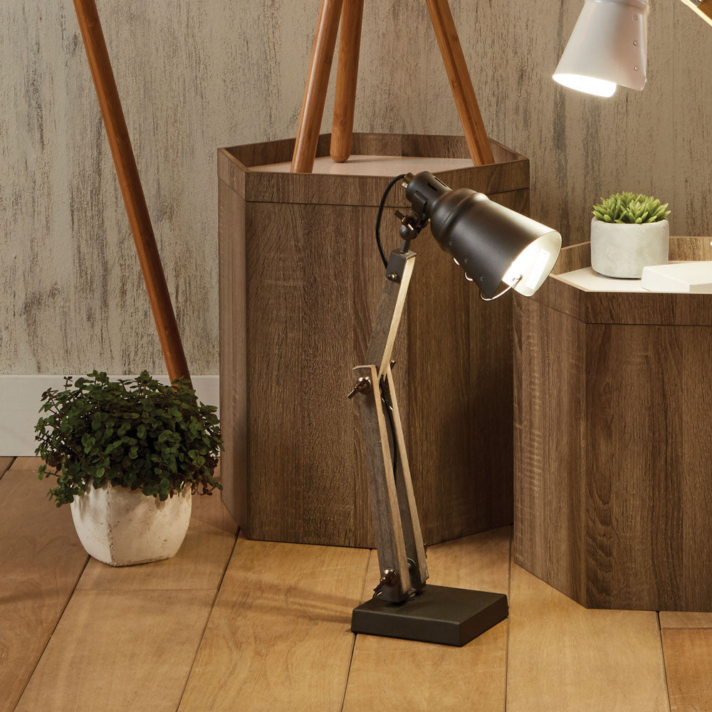 Lincoln Wood and Grey Metal Table Task Lamp