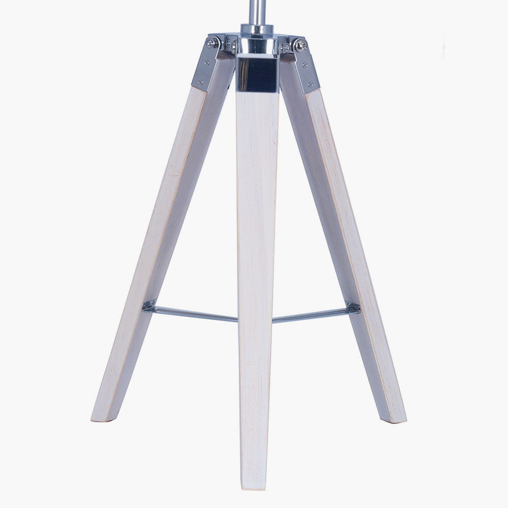 Capstan White Wash Wood and Silver Metal Tripod Table Lamp