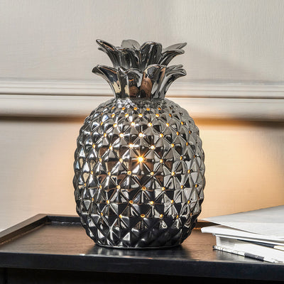 Pina Metallic Silver Ceramic Pineapple Table Lamp