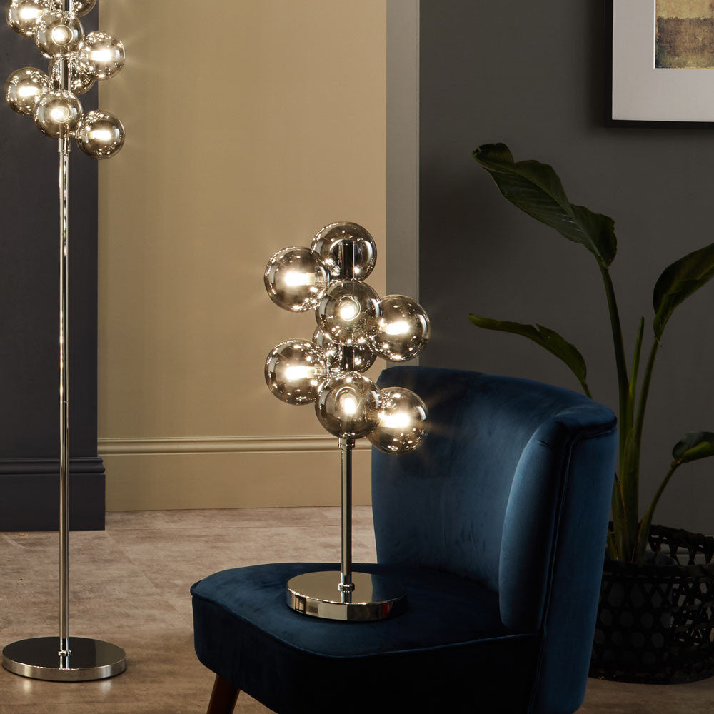 Vecchio Smoke Glass Orb and Chrome Table Lamp