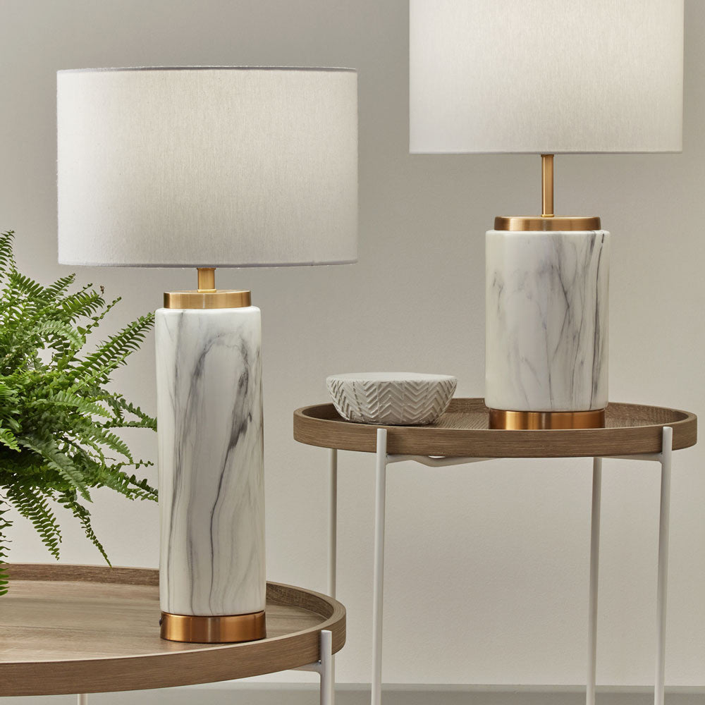 Carrara Marble Effect Ceramic Tall Table Lamp