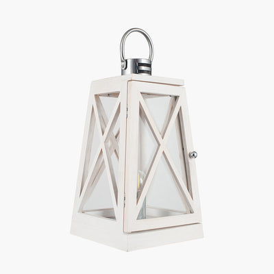 Devon White Wash and Chrome Lantern Table Lamp