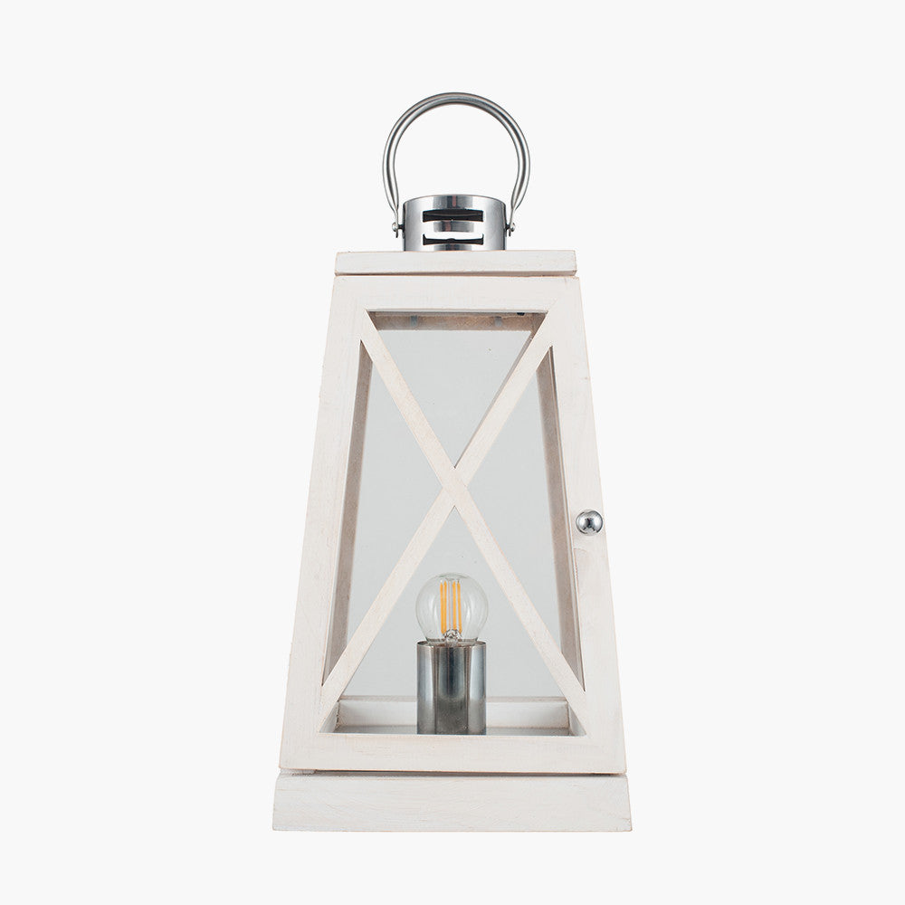 Devon White Wash and Chrome Lantern Table Lamp