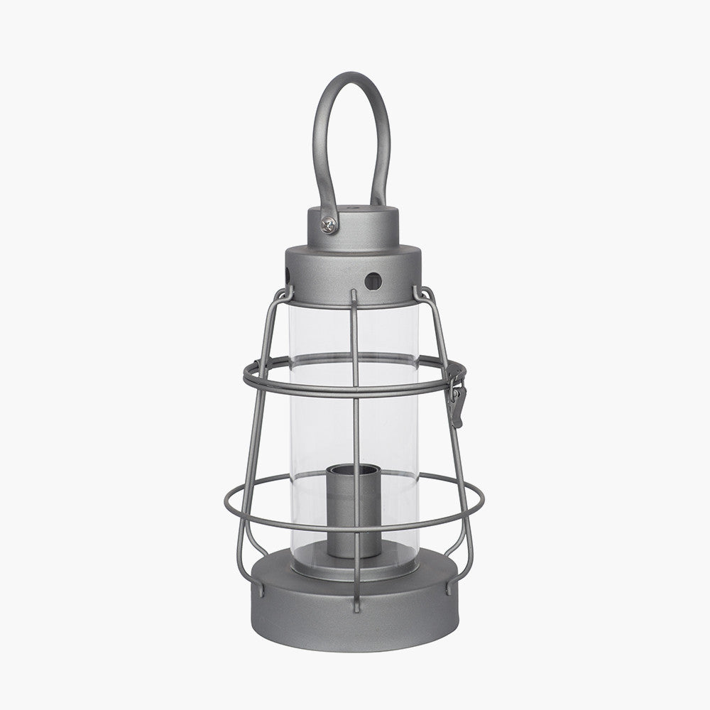 Filey Grey Metal and Clear Glass Oil Lantern Table Lamp