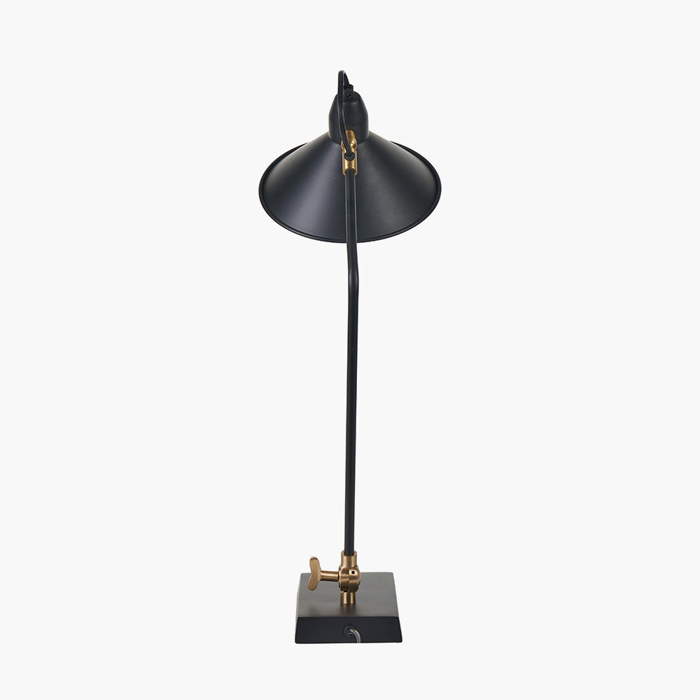 Canton Matt Black and Brass Metal Cone Table Lamp