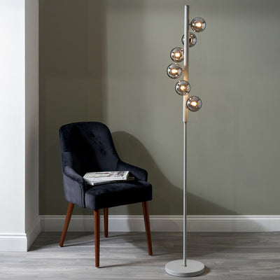 Blair Smoke Glass Ball and Grey Metal Floor Lamp