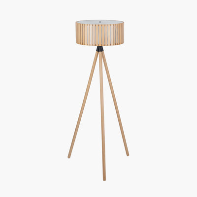 Rabanne Slatted Natural Wood Tripod Floor Lamp