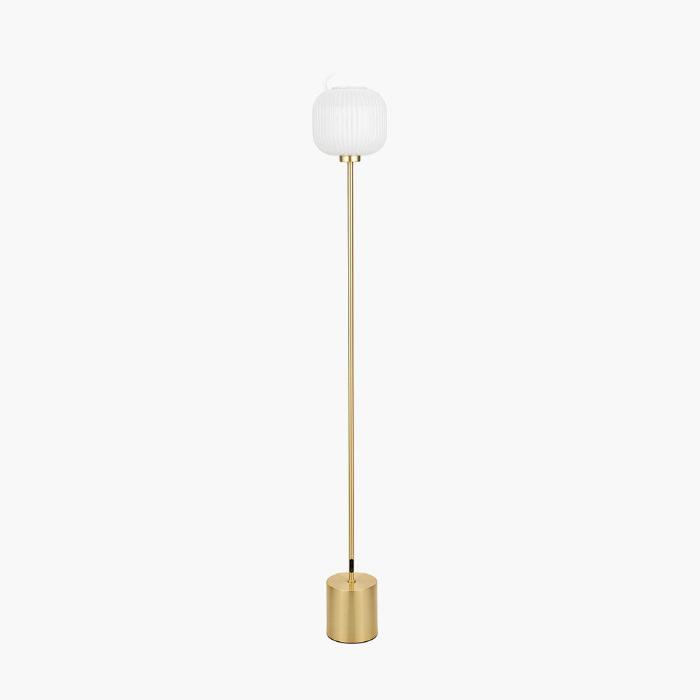Bella White Ribbed Glass & Gold Metal Squoval Floor Lamp