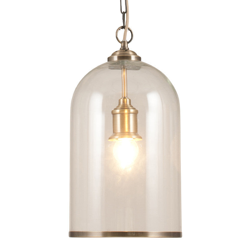 Cloche Clear Glass and Antique Brass Pendant