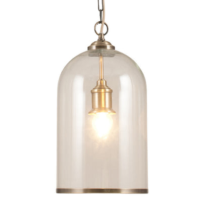 Cloche Clear Glass and Antique Brass Pendant