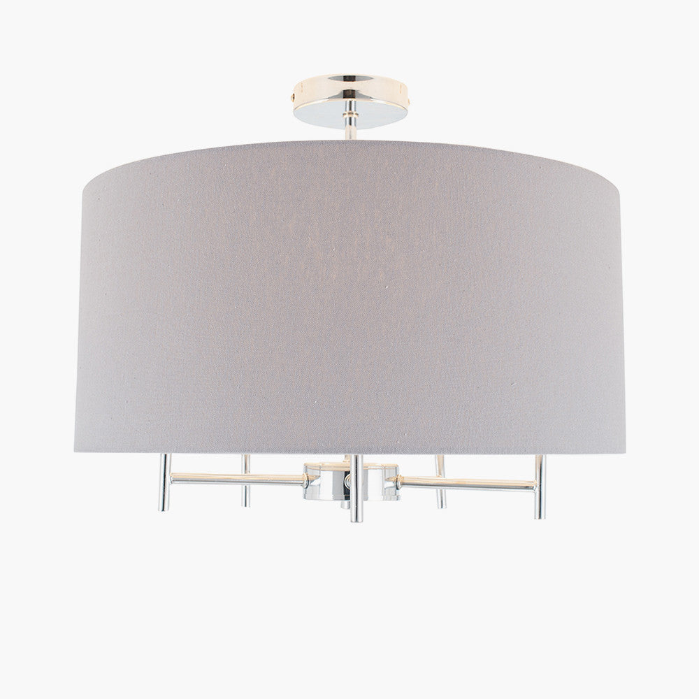 Plaza Silver Metal and Grey Linen Pendant
