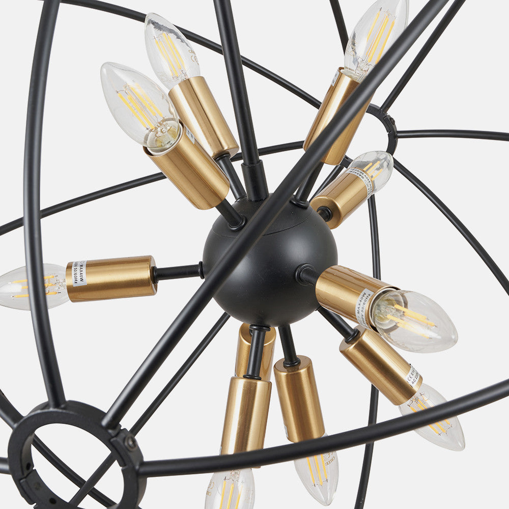 Luna Matt Black and Brushed Gold Metal Sputnik Pendant