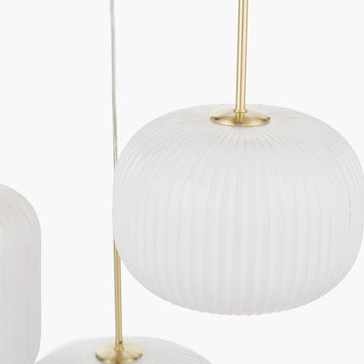 Alexa White Ribbed Glass & Gold Metal Multi Drop Pendant