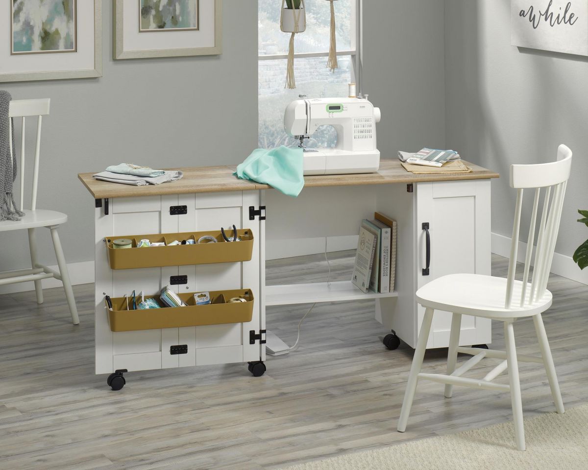SEWING/CRAFT CART SOFT WHITE AND LINTEL OAK EFFECT ACCENTS