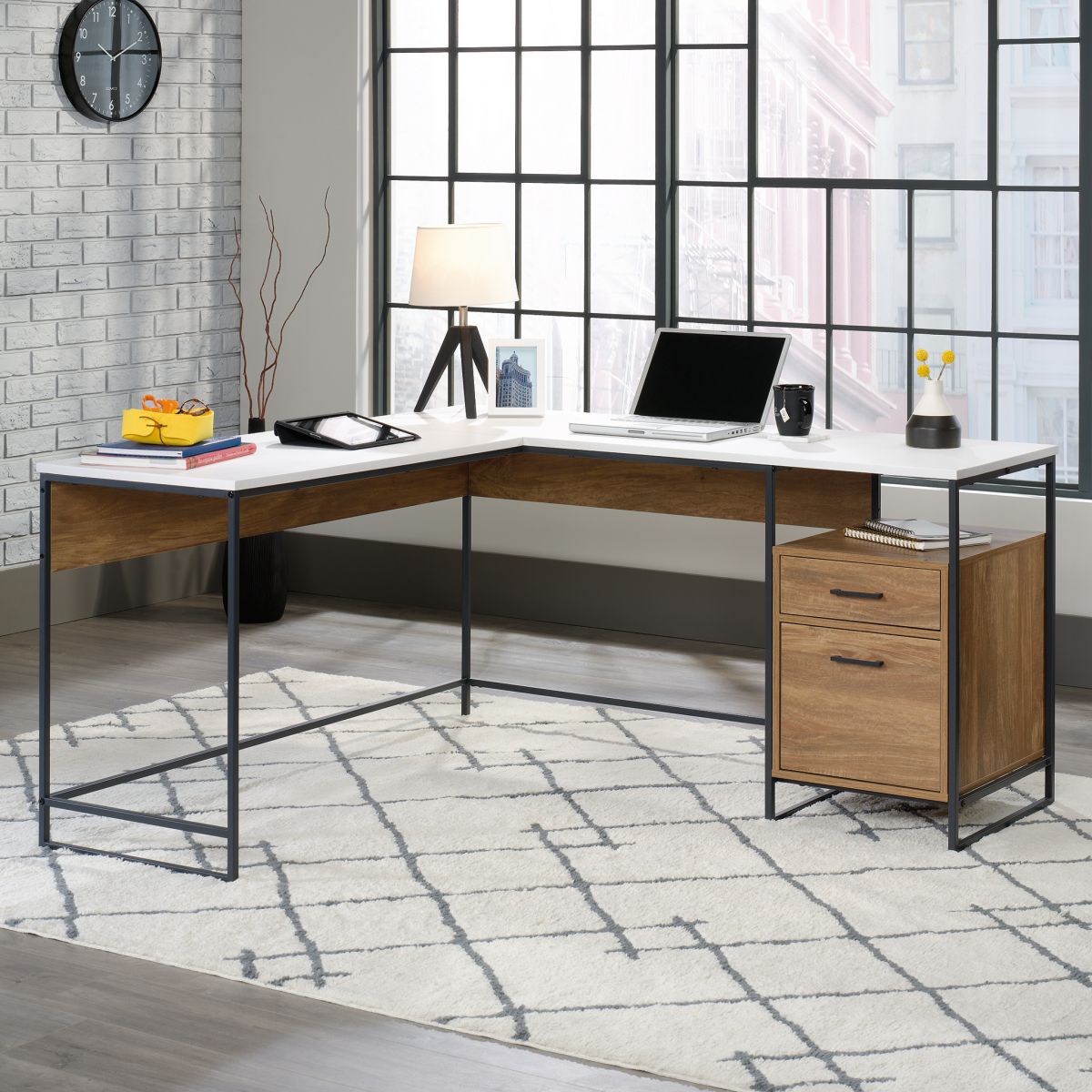 Moderna L-Shaped Desk Sindoori Mango/White Top