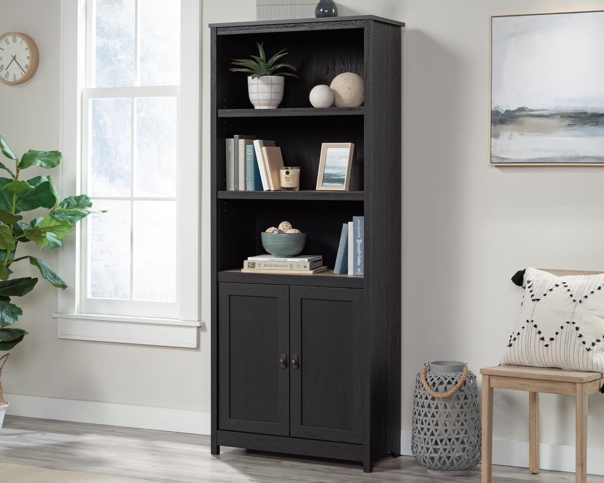 SHAKER STYLE BOOKCASE WITH DOORS RAVEN OAK