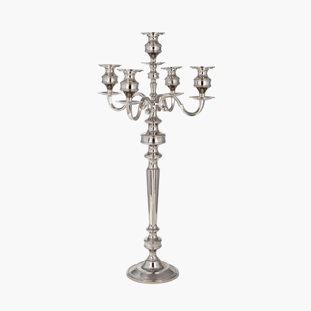 Silver Metal 5 Candle Floor Standing Candelabra