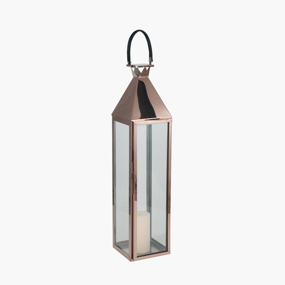 Copper Stainless Steel and Glass Lantern Large