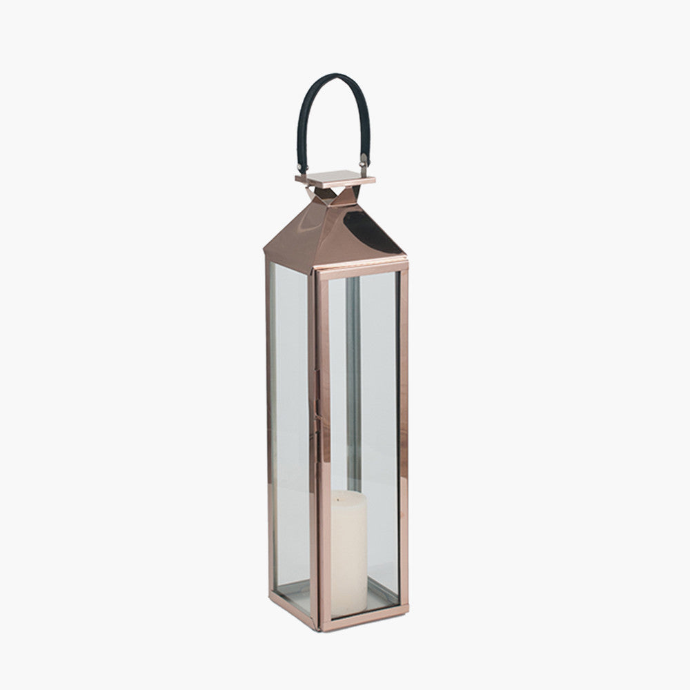 Copper Stainless Steel and Glass Lantern Medium