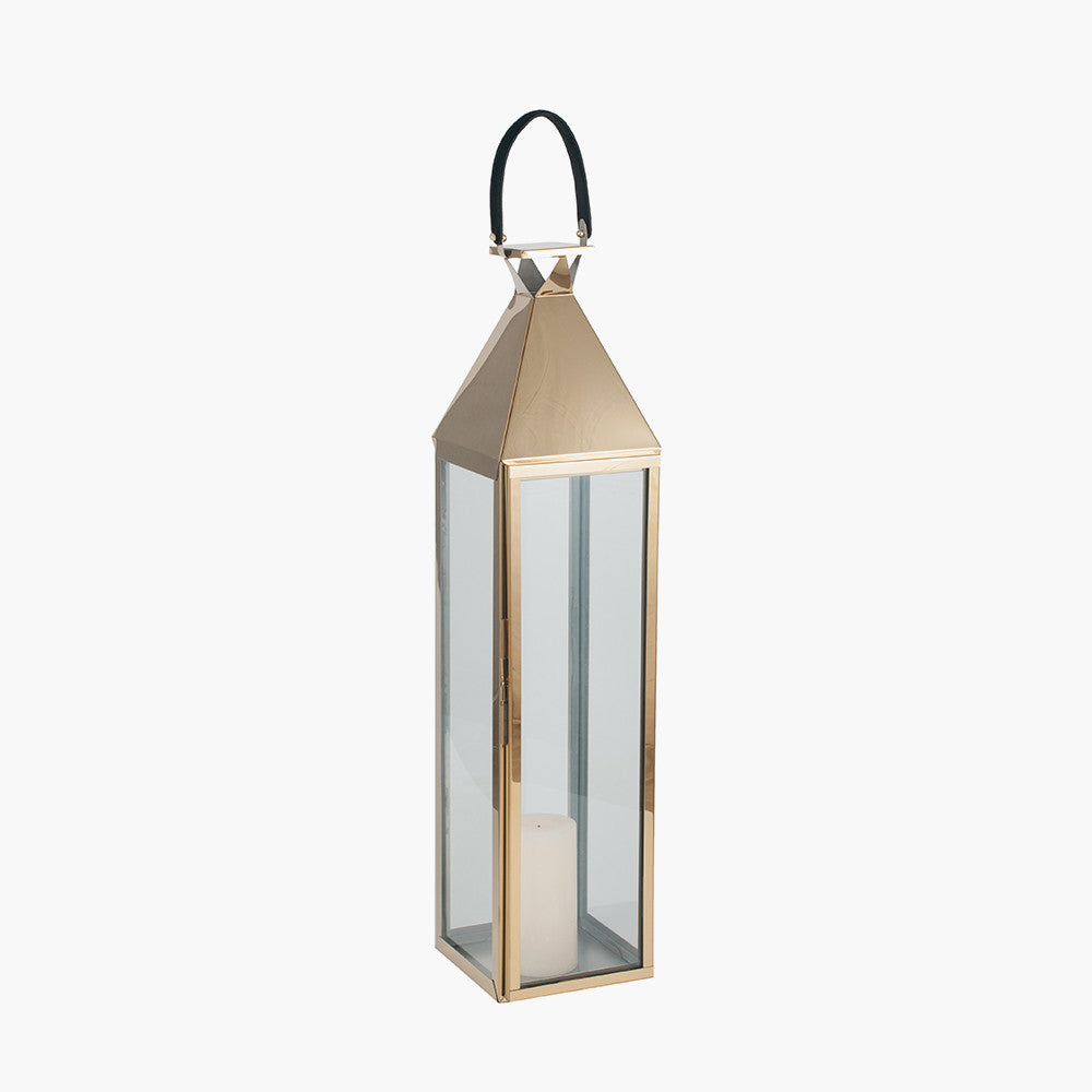 Gold Stainless Steel and Glass Lantern Large